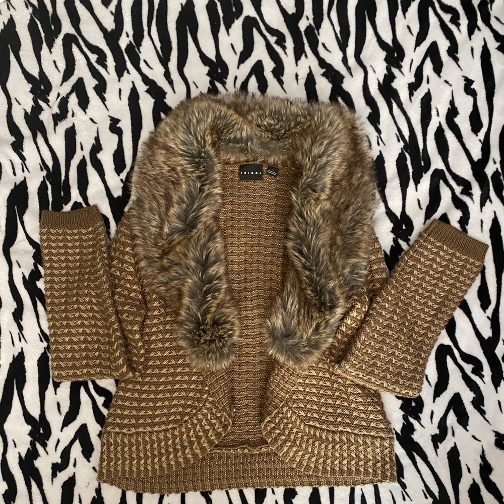 Fur collar cardigan